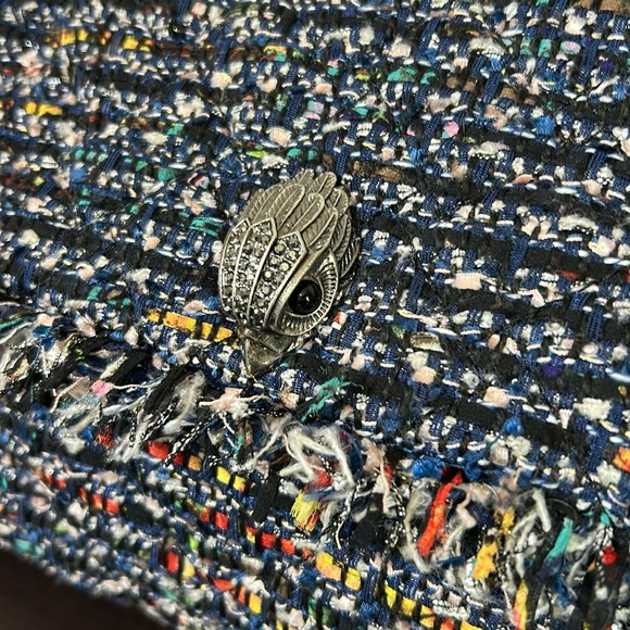 Kurt Geiger Tweed Large Kensington Bag Black Blue Shoulder Flap Closure NEW - Picture 7 of 16